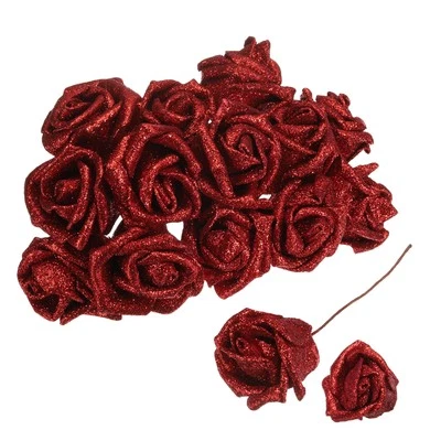 50 piezas Brillos Rosas Flores Artificiales Rosas Falsas con Tallos Rojo Foto 1 de 4