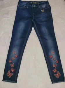VIGOSS Austin / Butterfly Embroidered Raw Hem Stretch Denim Skinny Jeans 16 (A) - Picture 1 of 3