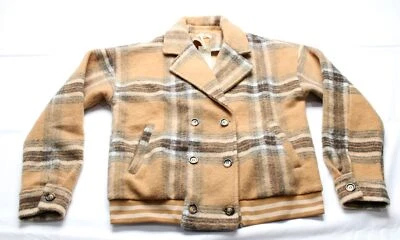 Mystree женщин клетку печать трикотажа кнопка спереди Bomber куртка EJ2 Camel маленький новый с Ярлыками  - Изображение 1 из 3