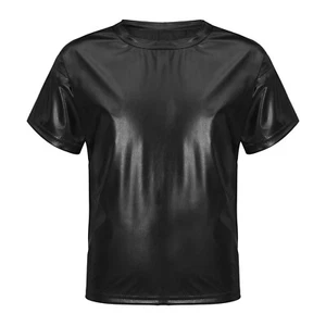 Boys Girls Metallic Hip Hop Dance T-Shirt Short Sleeve Modern Jazz Party Tops - Picture 1 of 77