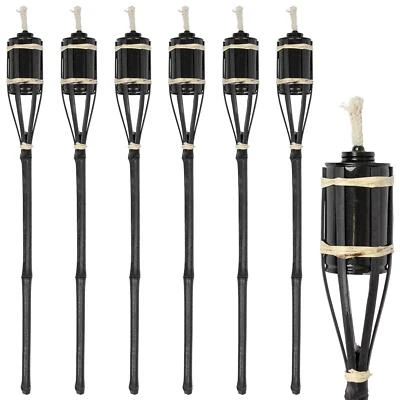 6x Black 60cm Bamboo Garden Fire Torches Outdoor Paraffin Oil Tiki Lantern - Image 1 of 4