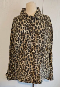 Bibi Women's Long Sleeve Denim Shirt Jacket X-LARGE Leopard Print Button Up NEW - Picture 1 of 4