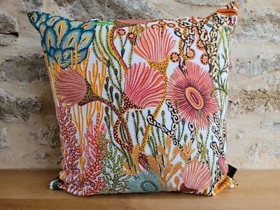 HARLEQUIN Acropora Orange Ourdoor Cotton & Gold Velvet Fabric Cushion Cover Arts - Image 1 of 4