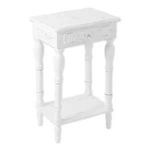 White Turned Wood Distressed Bedside Shabby Pedestal End Table Home Decor - Picture 1 of 9