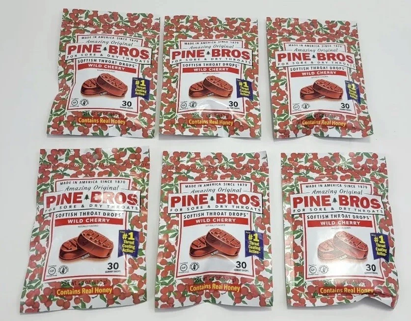 6 gotas blandas para garganta Pine Bros tos cereza silvestre 30 unidades bolsa Ea 01/2026 nueva  Foto 1 de 1