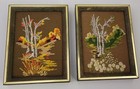 Vintage Crewel Embroidery Framed Pictures Set of 2, 6 X 8"