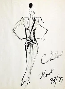 KARL LAGERFELD signierte Zeichnung - Deutscher Modedesigner/Künstler - Vordruck - Bild 1 von 1