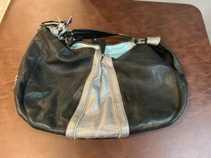 Cynthia Rowley Black pebbled leather purse hobo silver accents large handbag - Picture 1 of 13