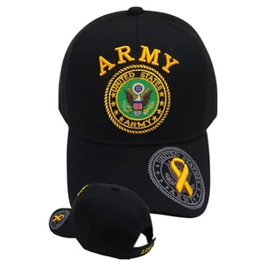 Gorra de béisbol negra del ejército de los Estados Unidos con cinta amarilla con licencia de los Estados Unidos - Imagen 1 de 2