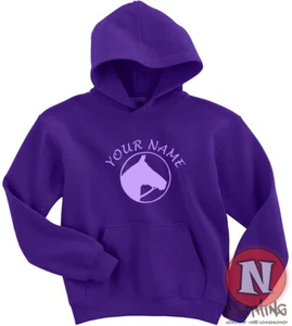Personalised Horse kids Hoodie Hoody cool fun equestrian pony Horse activewear - Picture 1 of 24