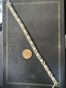 Solid 10k Two-Tone Gold Natural Diamond Tennis Bracelet XO Beautiful 7.5” 11g - Picture 1 of 4