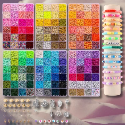 14000 Piezas 136 Colores Cuentas de Arcilla para Hacer Pulseras Kit Plano Redondo Polímero Foto 1 de 4