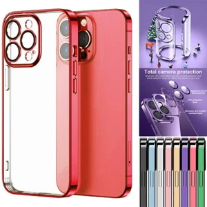 For iPhone 16 15 14 13 12 11 Clear Case Cover Plating Soft TPU Lens Protector - Picture 1 of 88
