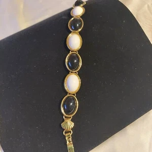 Black And White Link Bracelet Goldtone - Picture 1 of 5