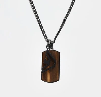 Armani Statement Men’s Necklace Stainless Steel & Tigers’ Eye Stone Pendant 55cm - Image 1 of 4