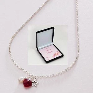 Star Necklace with Birthstone Heart Charm & Pearl. Gift for Daughter, Mum etc - Picture 1 of 9