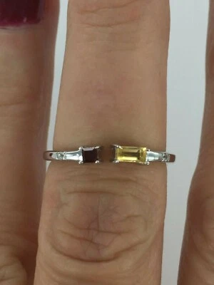 Anillo Banda Abierta Plata 925 Topacio Blanco Citrino Genuino, Granate y Súper Lindo  Foto 1 de 4