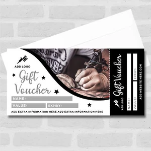 Tattoo Studio Black Any Details Perforated Business Gift Voucher - Picture 1 of 2
