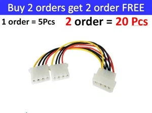 5x 4pin PSW Power Splitter Cable LP4 Molex 1 to 2 Male to Female Cable Y Shape - Picture 1 of 5