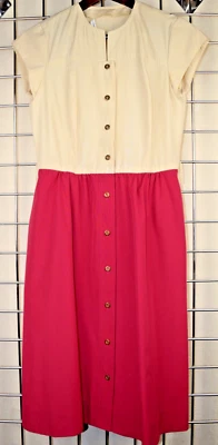 Vestido Magnin Vintage Miss Magnin Tamanho P/M Anos 50 2 Tons Marfim Fúcsia Cintura Cinch - Imagem 1 de 4