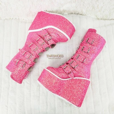 Swing 230G Rosa Brillo Bota 5.5" Plataforma Corazón Correa Botas Góticas 6-12 NY DEMON Foto 1 de 4