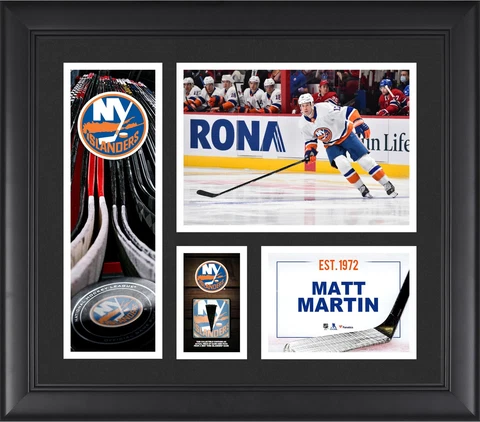 Matt Martin Islanders FRMD 15" x 17" Player Collage with a Piece of GU Puck Cover