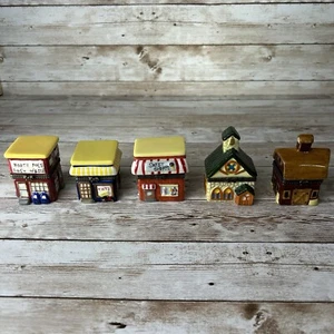 Christmas Village Trinket Boxes With Trinkets Set Of 5 Hinged Church Post Office - Picture 1 of 24