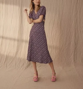 BODEN Cut Out Midi Tea Dress Size 14 reg Burgundy Sweet Daisy D0600 C/b \\\-- - Picture 1 of 11