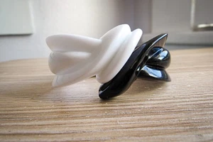 Vintage Acrylic Black and White Cuff Bracelet Hinged Opening Hong Kong - Picture 1 of 4