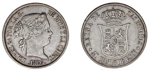 40 Cents Isabella II - 40 Cents ESCUDO Isabella II. Ag. Madrid, 1866. XF. - Picture 1 of 1