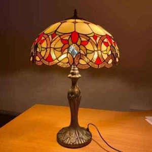 Real Stained Glass Handcrafted Large Tiffany Style Table Lamp 16" Wide - Picture 1 of 13