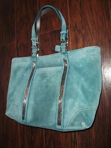 COACH LEATHERWARE METALLIC BEAD TEAL/TURQUOISE GALLERY TOTE HANDBAG - Picture 1 of 12