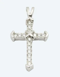 0,20 TCW 14K Weißgold idealer Diamant Kreuz Anhänger Schmuck F Farbe SI1 Reinheit - Bild 1 von 1