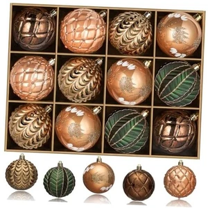  Christmas Tree Ornaments Set of 12, 3.15inch/80MM Shatterproof Earth Tone - Picture 1 of 7