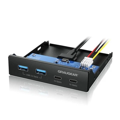 GRAUGEAR Multi Frontblende mit USB 3.2 Gen2 HUB USB C 3,5“ Standard Schacht PC - Bild 1 von 4