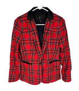 J Crew Blazer Womens 4 Parke Red Tartan Plaid Dinner Coat Satin Lapel AE930 - Picture 1 of 6