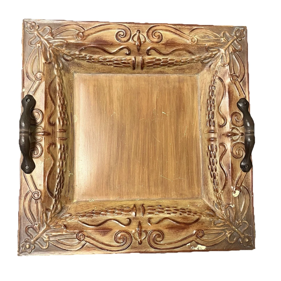 Retired Southern Living At Home Jackson Square Metal Tray Rustic 15inx15in - Image 1 of 3