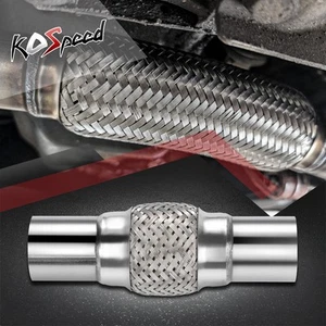 Universal 2" x 8" Double Braid Stainless Steel Bolt-On Flex Tube Exhaust Pipe - Picture 1 of 7