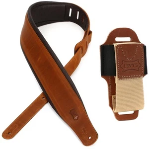Levy's PM32CH-TAN 3" Wide Garment Leather Guitar Strap and Wireless Pack Holder - Picture 1 of 1