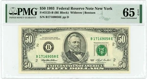 FR.2125-B $50 1993 Federal Reserve Note New York Gem Unc 65 EPQ PMG 950222-213 - Picture 1 of 3