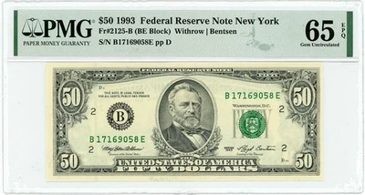 FR.2125-B $50 1993 Federal Reserve Note New York Gem Unc 65 EPQ PMG 950222-213 - Image 1 of 3