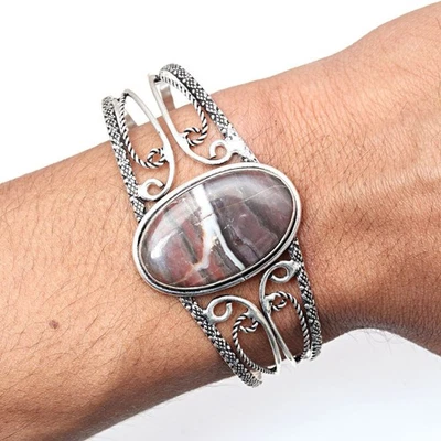 Pulseras brazalete de joyería hechas a mano con piedras preciosas de jaspe septeriano 7"" ajustables Foto 1 de 4