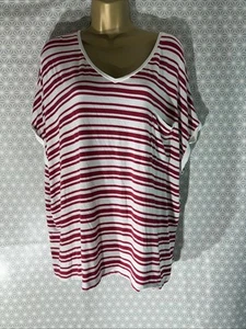 Womens M&Co Plus Size Uk 20 Red&white Stripe Short Sleeve Stretch Jersey T-shirt - Picture 1 of 7