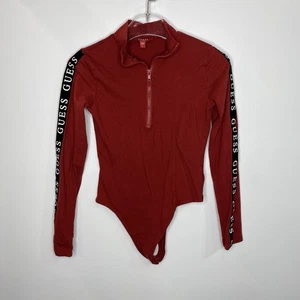 Guess Damarian Mock Neck Zip Front Bodysuit Bohemian Red Size M Long Sleeve - Picture 1 of 8
