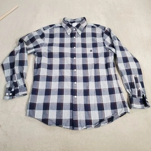 Brooks Brothers Shirt Mens Large Gray Blue Button Up Oxford Regent Plaid Logo - Picture 1 of 8