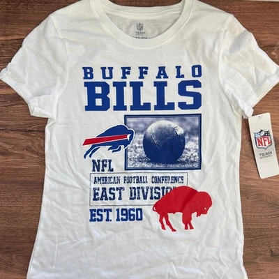 Buffalo Bills NFL Team Apparel Girls Shirt Large 10/12 White Graphic Tee NWT - Image 1 of 4