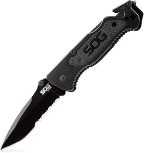 SOG FF25-CP Escape Folding Rescue Knife 3.4" Black Combo Blade - Picture 1 of 5