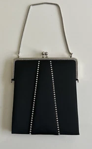 CLASSY DIAMANTE Studded Black Crepe Evening Bag-Vintage- Unused- 16 x 18 cm - Picture 1 of 6