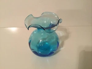 Jarrón Vietri Hybiscus Collection Italia azul aguamarina 5” con volantes ~ Impresionante - Imagen 1 de 5