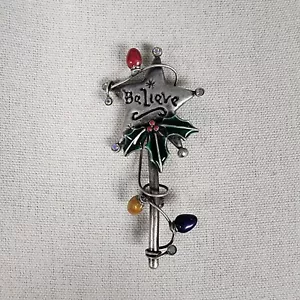 Broche de varita de estrella de Navidad de metal tono plateado luces pedrería creer - Imagen 1 de 13